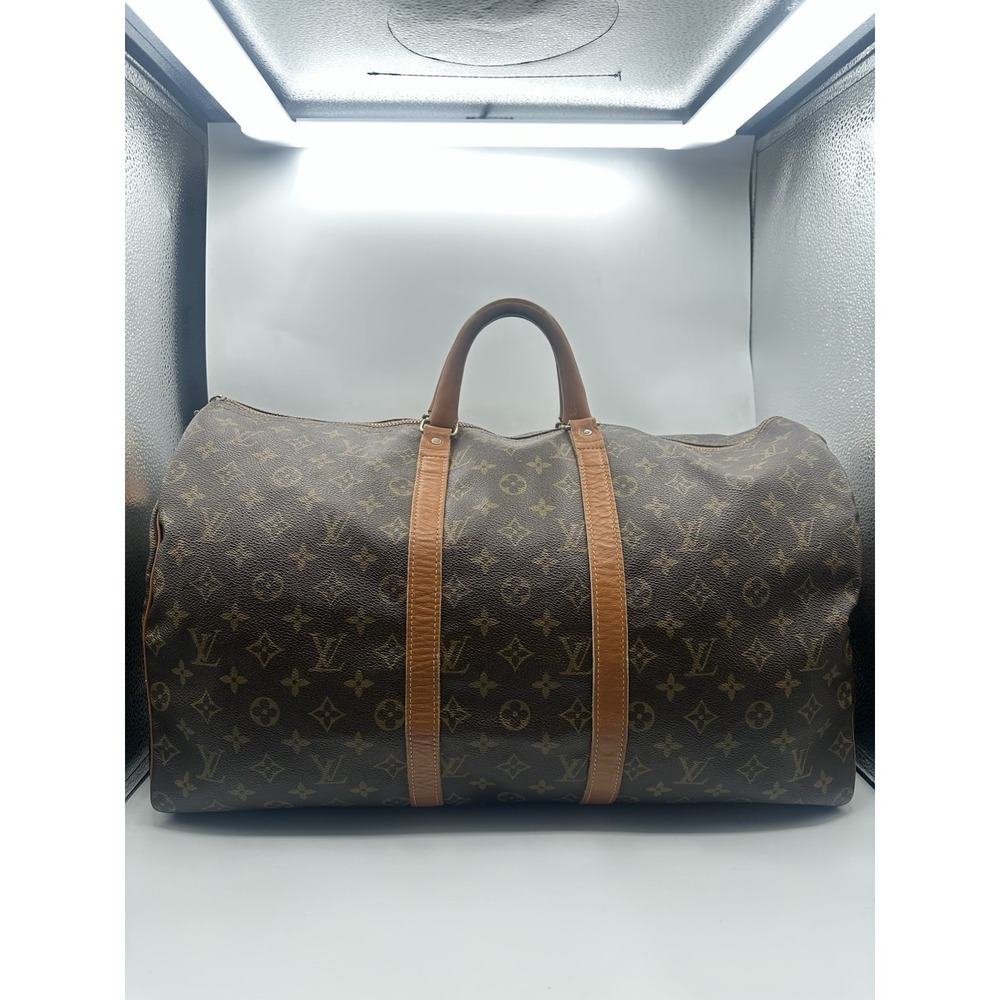 Louis Vuitton Keepall 50 Duffle Brown Canvas Monogram Vintage With Unique Lock